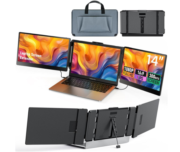 HiveTec 14" Triple Screen Laptop Monitor Extender-Portable and Foldable