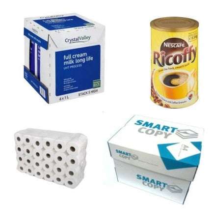 Office Starter Pack- Crystal Valley Milk, Smart Copy Box,48 2Ply Tissues & 750g Ricoffy