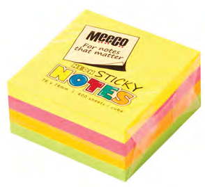 STICKY NOTES 76x76mm PASTEL CUBE (400 SHEETS) MEECO