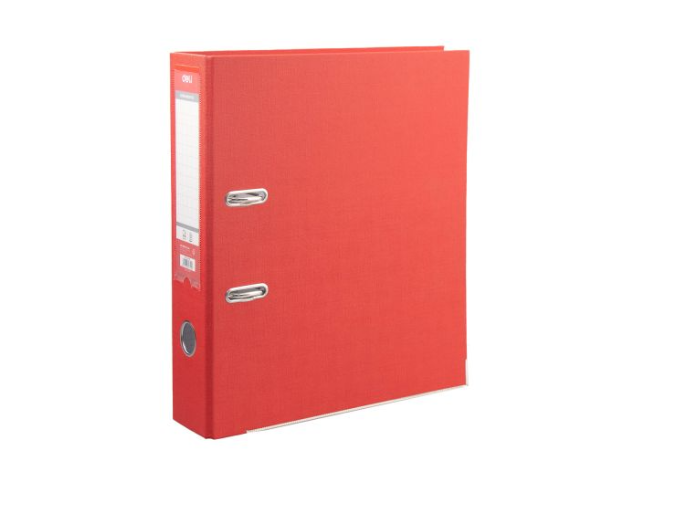 Deli LEVER ARCH FILE A4 76MM HALF COATED RADO LOCK & METAL POLYPROPYLENE (RED)