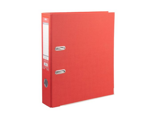 Deli LEVER ARCH FILE A4 76MM HALF COATED RADO LOCK & METAL POLYPROPYLENE (RED)