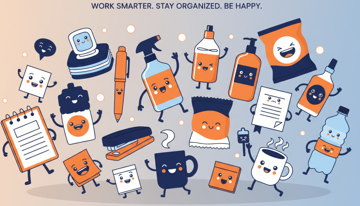 make it cartoon with orange and navy colors 